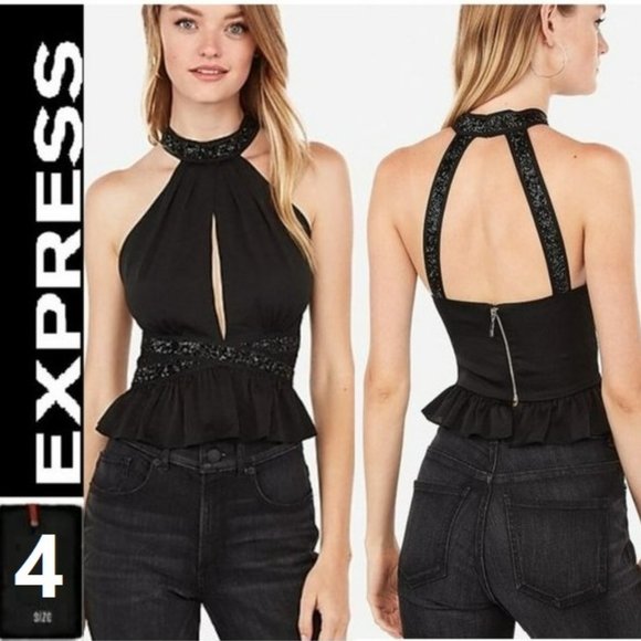 ⭐️ 3/ $30 Express crop black sparkle top, size 4 - Picture 1 of 16
